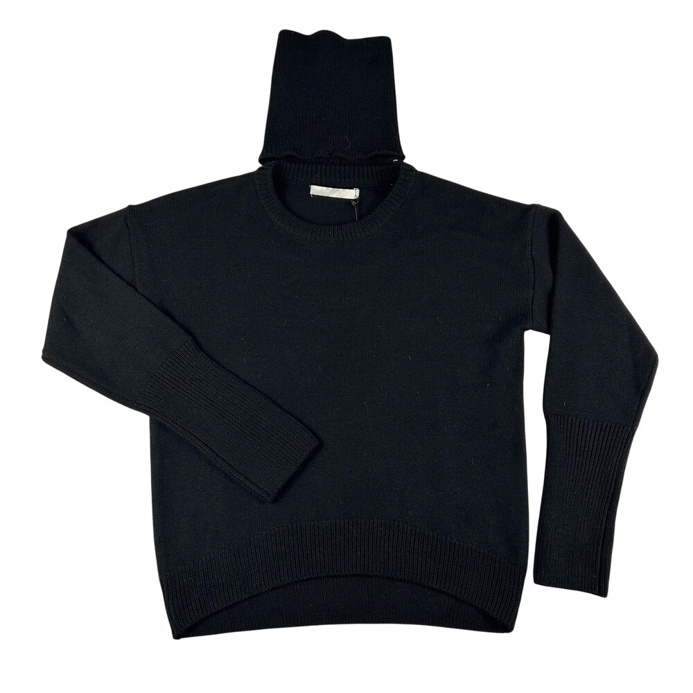 One Grey Day Sweater Womens XS Black Merino Wool Turtleneck Pullover Knit
